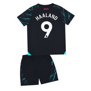 Manchester City Fotballdrakt Barn Erling Haaland #9 Tredjedrakt 2023-24 Kortermet (+ Korte bukser)