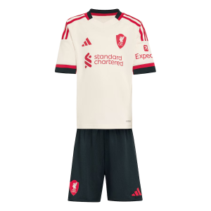 Liverpool Bortedraktsett 2025-26 Hvit og Svart Fotball Barndrakt