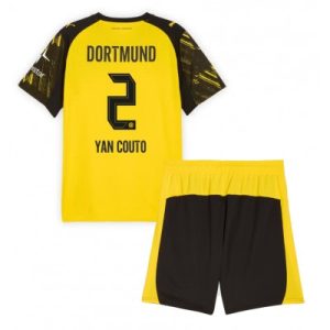 Borussia Dortmund Yan Couto #2 Hjemmedraktsett Barn 2025-26 Fotball Barndrakt