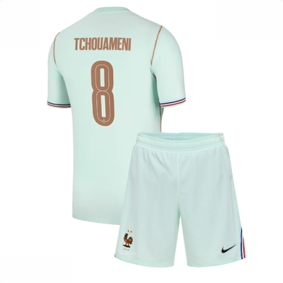 Frankrike Aurelien Tchouameni #8 Bortedraktsett Barn VM 2026 drakt med shorts