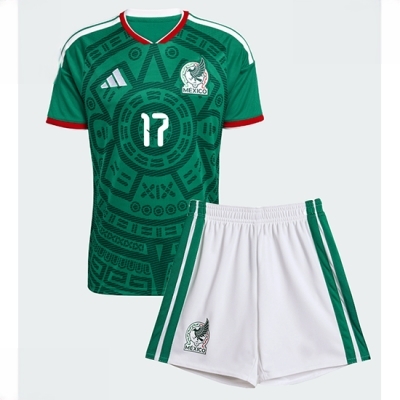 Mexico Orbelin Pineda #17 Hjemmedraktsett Barn VM 2026 fotballtrøye med shorts