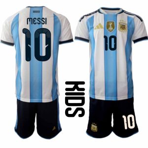 Argentina Hjemmedrakt VM 2026 Barn Lionel Messi #10 med Shorts