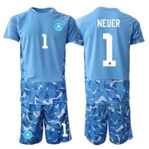 Tyskland keeperdrakt VM 2026 Manuel Neuer #1 Keeper Bortedraktsett til barn blå drakt
