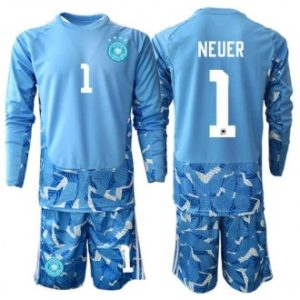 Tyskland VM 2026 Keeper Bortedraktsett til barn Manuel Neuer #1 Langermet blå