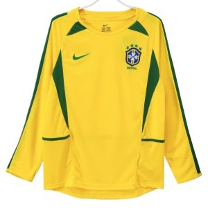Brasil Drakt Barn Hjemmedrakt 2002 Retro Fotballdrakter Langermet