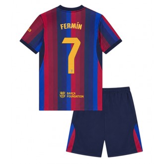 Billige Barcelona barn 2026-27 Fotballdraktsett Fermin Lopez #7 Hjemmedrakt